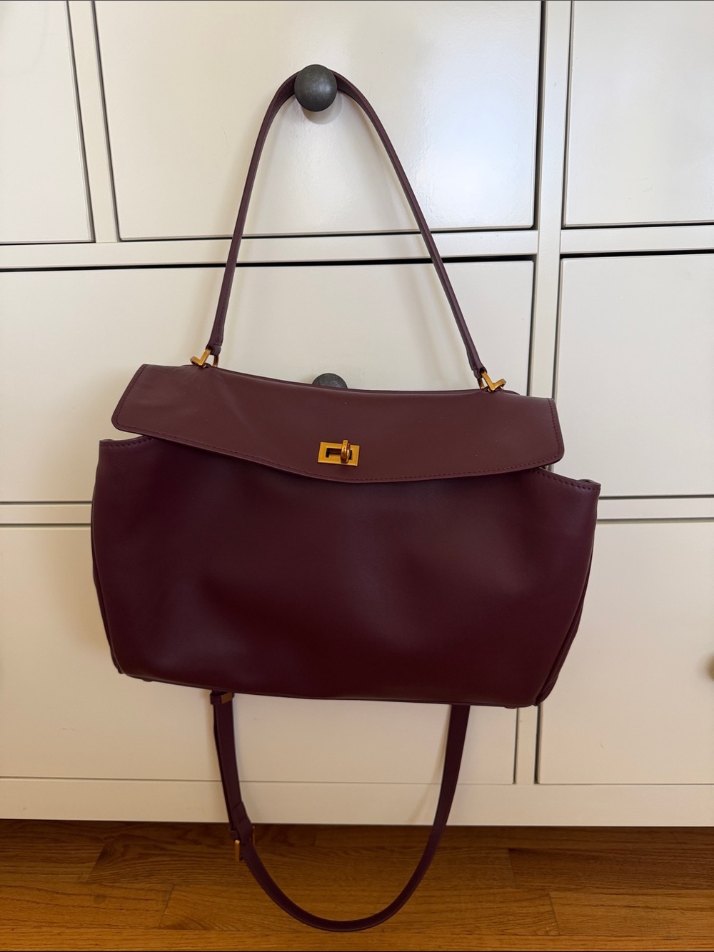 Burgundy Wine Structured Satchel Shoulder Bag Gold Hardware